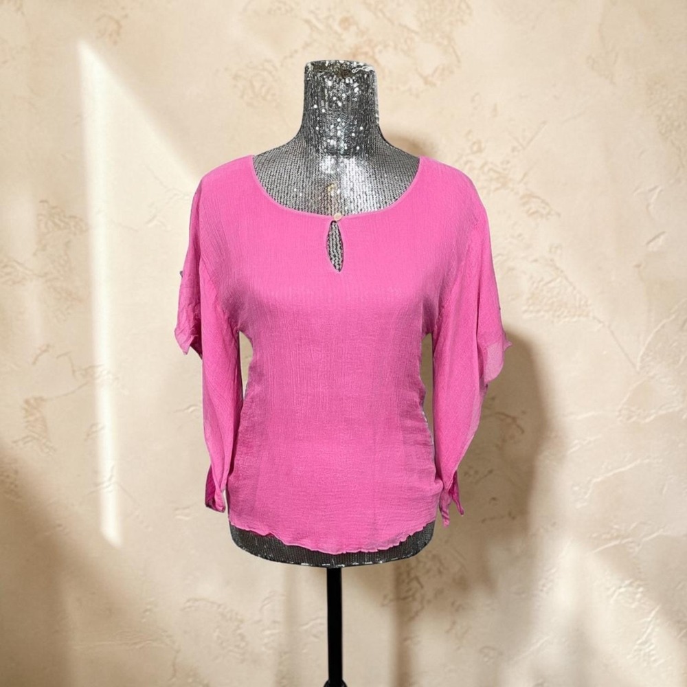 Vintage Y2K Fairy Carole Little Silk Flutter Sleeve Blouse Small Romantic Pink